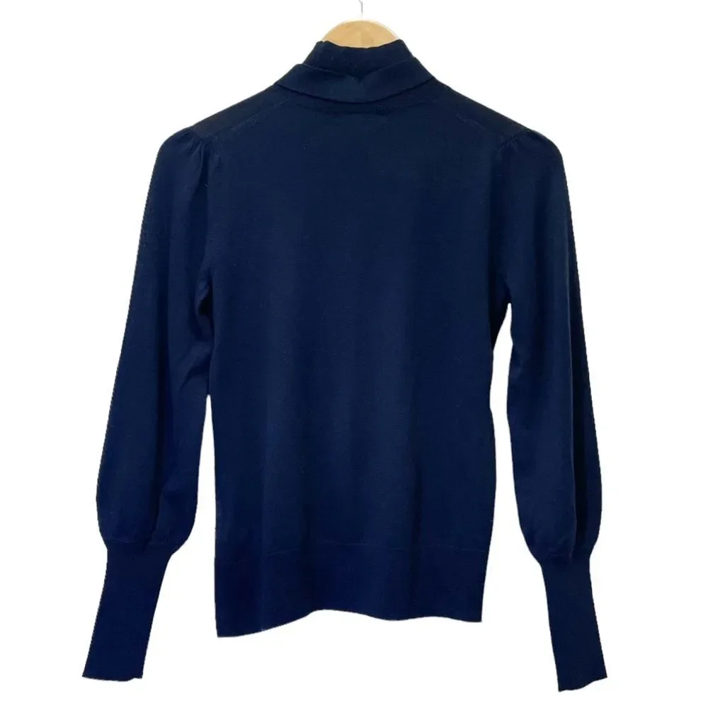 J. Crew Sweater Merino Wool Tie Neck Turtleneck in Navy Blue Women’s Size XXS
